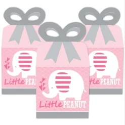 Big Dot Of Happiness Pink Elephant - Square Favor Gift Boxes - Girl Baby Shower Or Birthday Party Bow Boxes - Set Of 12