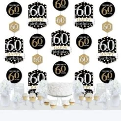 Big Dot Of Happiness Adult 60th Birthday - Gold - Birthday Party DIY Dangler Backdrop - Hanging Vertical Decorations - 30 Pieces
