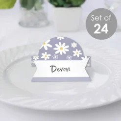 Big Dot Of Happiness Purple Daisy Flowers - Floral Party Tent Buffet Card - Table Setting Name Place Cards - Set Of 24
