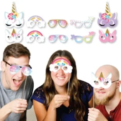 Big Dot Of Happiness Rainbow Unicorn Glasses & Masks - Paper Card Stock Magical Unicorn Baby Shower Or Birthday Party Photo Booth Props Kit - 10 Count