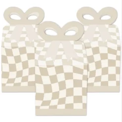 Big Dot Of Happiness Tan Checkered Party - Square Favor Gift Boxes - Bow Boxes - Set Of 12