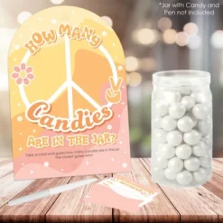 Big Dot Of Happiness Stay Groovy - How Many Candies Boho Hippie Party Game - 1 Stand And 40 Cards - Candy Guessing Game