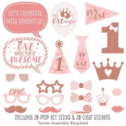 Big Dot Of Happiness 1st Birthday Little Miss Onederful - Girl First Birthday Party Photo Booth Props Kit - 20 Count