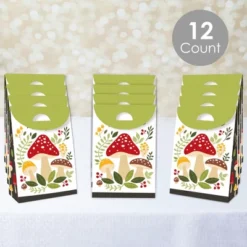 Big Dot Of Happiness Wild Mushrooms - Red Toadstool Party Gift Favor Bags - Party Goodie Boxes - Set Of 12