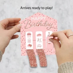 Big Dot Of Happiness Pink Rose Gold Birthday - Happy Birthday Party Game Pickle Cards - Pull Tabs 3-in-a-Row - Set Of 12