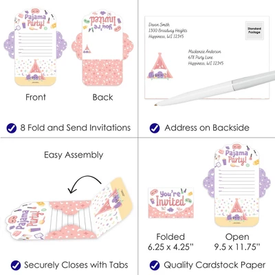 Big Dot Of Happiness Pajama Slumber Party - Fill-In Cards - Girls Sleepover Birthday Party Fold And Send Invitations - Set Of 8 4 Big Dot Of Happiness Pajama Slumber Party - Fill-In Cards - Girls Sleepover Birthday Party Fold And Send Invitations - Set Of 8 - Image 2
