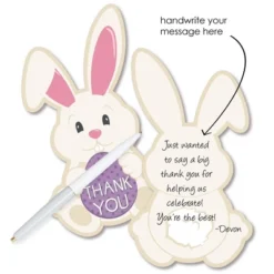 Big Dot Of Happiness Hippity Hoppity - Shaped Thank You Cards - Easter Bunny Party Thank You Note Cards With Envelopes - Set Of 12