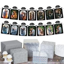 Big Dot Of Happiness Mr. And Mrs. - DIY Black And White Wedding Or Bridal Shower Decor - Picture Display - Photo Banner