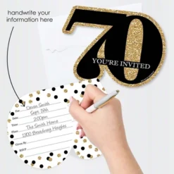 Big Dot Of Happiness Adult 70th Birthday - Gold - Shaped Fill-In Invitations - Birthday Party Invitation Cards With Envelopes - Set Of 12