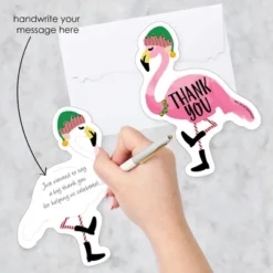 Big Dot Of Happiness Flamingle Bells - Shaped Thank You Cards - Tropical Christmas Party Shaped Thank You Cards With Envelopes - Set Of 12