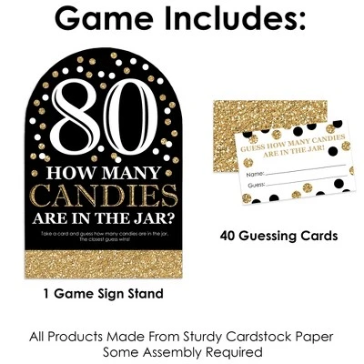 Big Dot Of Happiness Adult 80th Birthday - Gold - How Many Candies Birthday Party Game - 1 Stand And 40 Cards - Candy Guessing Game 4 Big Dot Of Happiness Adult 80th Birthday - Gold - How Many Candies Birthday Party Game - 1 Stand And 40 Cards - Candy Guessing Game - Image 2