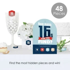 Big Dot Of Happiness Boy 16th Birthday - Sweet Sixteen Birthday Party Scavenger Hunt - 1 Stand And 48 Game Pieces - Hide And Find Game