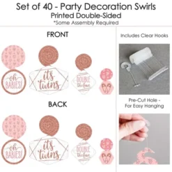 Big Dot Of Happiness It's Twin Girls - Pink And Rose Gold Twins Baby Shower Hanging Decor - Party Decoration Swirls - Set Of 40 -Party Planers Store GUEST 8e967608 0f2c 4f32 acad f9df00d8c1b9