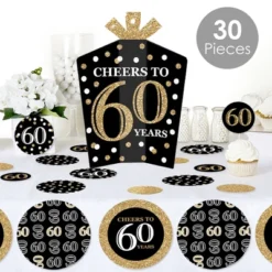 Big Dot Of Happiness Adult 60th Birthday - Gold - Birthday Party Decor And Confetti - Terrific Table Centerpiece Kit - Set Of 30