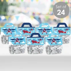 Big Dot Of Happiness Taking Flight Airplane DIY Vintage Plane Baby Shower Or Birthday Party Goodie Favor Bag Labels Candy Bags With Toppers 24 Ct