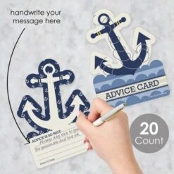 Big Dot Of Happiness Ahoy - Nautical - Anchor Wish Card Baby Shower Activities - Shaped Advice Cards Game - Set Of 20