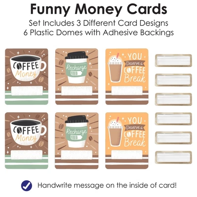 Big Dot Of Happiness But First, Coffee - DIY Assorted Cafe Themed Party Cash Holder Gift - Funny Money Cards - Set Of 6 7 Big Dot Of Happiness But First, Coffee - DIY Assorted Cafe Themed Party Cash Holder Gift - Funny Money Cards - Set Of 6 - Image 5