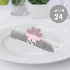 Big Dot Of Happiness Pink Winter Wonderland - Holiday Snowflake Birthday Party And Baby Shower Paper Napkin Holder - Napkin Rings - Set Of 24