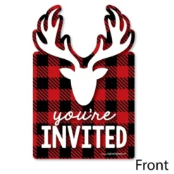 Big Dot Of Happiness Prancing Plaid - Shaped Fill-in Invitations - Reindeer Holiday And Christmas Party Invitation Cards With Envelopes - Set Of 12