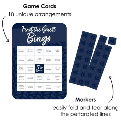 Big Dot Of Happiness Navy Blue Elegantly Simple - Find The Guest Bingo Cards And Markers - Wedding & Bridal Shower Bingo Game Set Of 18 3 Big Dot Of Happiness Navy Blue Elegantly Simple - Find The Guest Bingo Cards And Markers - Wedding & Bridal Shower Bingo Game Set Of 18