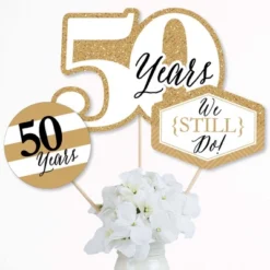 Big Dot Of Happiness We Still Do - 50th Wedding Anniversary - Anniversary Party Centerpiece Sticks - Table Toppers - Set Of 15