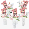 Big Dot Of Happiness 1st Birthday Girl Farm Animals - Pink Barnyard First Birthday Party Centerpiece Sticks - Table Toppers - Set Of 15