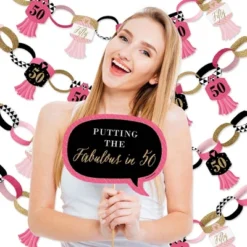 Big Dot Of Happiness Chic 50th Birthday - Pink, Black And Gold - Banner And Photo Booth Decorations - Birthday Party Supplies Kit - Doterrific Bundle