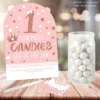 Big Dot Of Happiness 1st Birthday Little Miss Onederful - How Many Candies Girl First Birthday Party Game - 1 Stand And 40 Cards - Candy Guessing Game