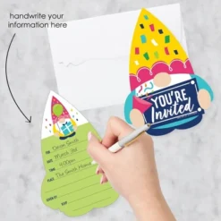 Big Dot Of Happiness Gnome Birthday - Shaped Fill-In Invitations - Happy Birthday Party Invitation Cards With Envelopes - Set Of 12