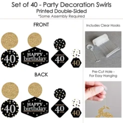 Big Dot Of Happiness Adult 40th Birthday - Gold - Birthday Party Hanging Decor - Party Decoration Swirls - Set Of 40 -Party Planers Store GUEST a32d6dfd d1af 43d3 abbe d4182938a792