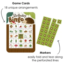 Big Dot Of Happiness Forest Hedgehogs - Picture Bingo Cards And Markers - Woodland Birthday Party Bingo Game - Set Of 18