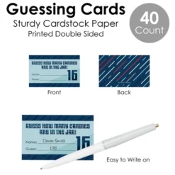 Big Dot Of Happiness Boy 16th Birthday - How Many Candies Sweet Sixteen Birthday Party Game - 1 Stand And 40 Cards - Candy Guessing Game -Party Planers Store GUEST a65d9ca0 f8c7 4c6c a2b9 08fcf6545524