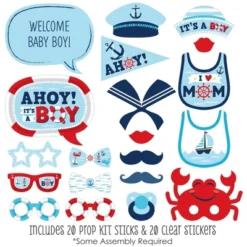 Big Dot Of Happiness Ahoy It's A Boy - Nautical Baby Shower Photo Booth Props Kit - 20 Count