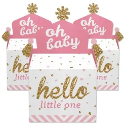 Big Dot Of Happiness Hello Little One - Pink And Gold - Treat Box Party Favors - Girl Baby Shower Goodie Gable Boxes - Set Of 12