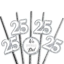 Big Dot Of Happiness We Still Do Paper Straw Decor - 25th Wedding Anniversary Party Striped Decorative Straws - Set Of 24 -Party Planers Store GUEST b3751dc2 606b 45a7 ad84 00a0dda47659