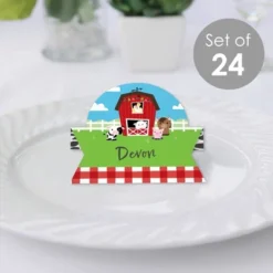 Big Dot Of Happiness Farm Animals - Barnyard Baby Shower Or Birthday Party Tent Buffet Card - Table Setting Name Place Cards - Set Of 24