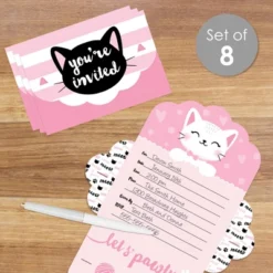 Big Dot Of Happiness Purr-fect Kitty Cat - Fill-In Cards - Kitten Meow Baby Shower Or Birthday Party Fold And Send Invitations - Set Of 8