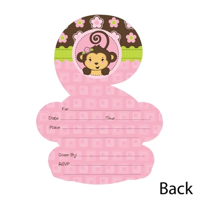 Big Dot Of Happiness Pink Monkey Girl - Shaped Fill-in Invitations - Baby Shower Or Birthday Party Invitation Cards With Envelopes - Set Of 12 4 Big Dot Of Happiness Pink Monkey Girl - Shaped Fill-in Invitations - Baby Shower Or Birthday Party Invitation Cards With Envelopes - Set Of 12 - Image 2