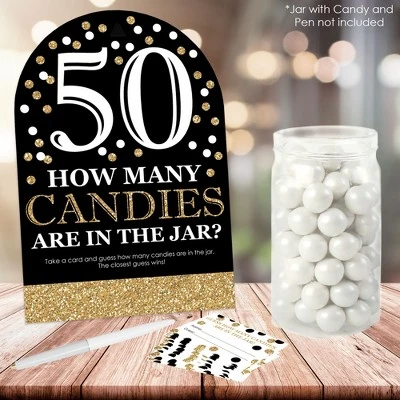 Big Dot Of Happiness Adult 50th Birthday - Gold - How Many Candies Birthday Party Game - 1 Stand And 40 Cards - Candy Guessing Game 3 Big Dot Of Happiness Adult 50th Birthday - Gold - How Many Candies Birthday Party Game - 1 Stand And 40 Cards - Candy Guessing Game