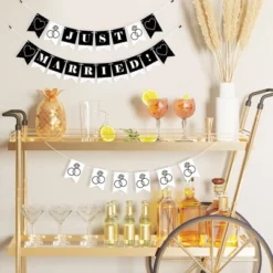 Big Dot Of Happiness Mr. And Mrs. - Black And White Wedding Or Bridal Shower Mini Pennant Banner - Just Married