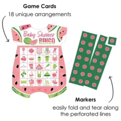 Big Dot Of Happiness Sweet Watermelon - Picture Bingo Cards And Markers - Fruit Party Baby Shower Shaped Bingo Game - Set Of 18