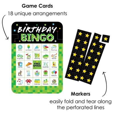 Big Dot Of Happiness Game Zone - Picture Bingo Cards And Markers - Pixel Video Game Party Or Birthday Party Bingo Game - Set Of 18 3 Big Dot Of Happiness Game Zone - Picture Bingo Cards And Markers - Pixel Video Game Party Or Birthday Party Bingo Game - Set Of 18