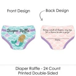 Big Dot Of Happiness Let's Be Mermaids - Diaper Shaped Raffle Ticket Inserts - Baby Shower Activities - Diaper Raffle Game - Set Of 24