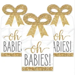 Big Dot Of Happiness It's Twins - Square Favor Gift Boxes - Gold Twins Baby Shower Bow Boxes - Set Of 12