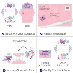 Big Dot Of Happiness Beautiful Butterfly - Fill-In Cards - Floral Baby Shower Or Birthday Party Fold And Send Invitations - Set Of 8 -Party Planers Store GUEST bf4a0911 a2ff 47b7 b802 5a6a840c49a8