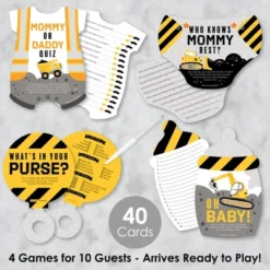 Big Dot Of Happiness Dig It - Construction Party Zone - 4 Baby Shower Games - 10 Cards Each - Gamerific Bundle