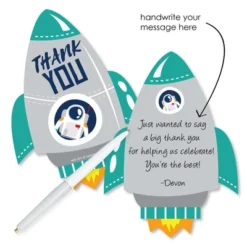 Big Dot Of Happiness Blast Off To Outer Space - Shaped Thank You Cards - Rocket Ship Baby Shower Birthday Party Thank You Cards & Envelopes -Set Of 12
