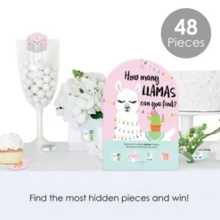 Big Dot Of Happiness Whole Llama Fun - Llama Fiesta Baby Shower Or Birthday Party Scavenger Hunt - 1 Stand And 48 Game Pieces - Hide And Find Game