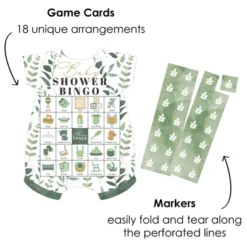 Big Dot Of Happiness Boho Botanical Baby - Picture Bingo Cards And Markers - Greenery Baby Shower Shaped Bingo Game - Set Of 18