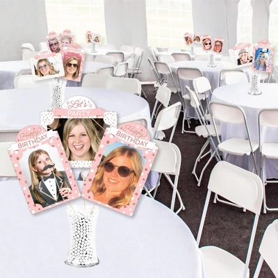 Big Dot Of Happiness Pink Rose Gold Birthday - Happy Birthday Party Picture Centerpiece Sticks - Photo Table Toppers - 15 Pieces 4 Big Dot Of Happiness Pink Rose Gold Birthday - Happy Birthday Party Picture Centerpiece Sticks - Photo Table Toppers - 15 Pieces - Image 2